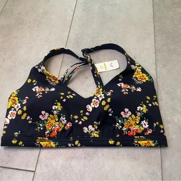 NWT Aerie Offline Goals Plunge Sports Bra 2 Pack Maroon Black Floral Small Mesh - Picture 7 of 16